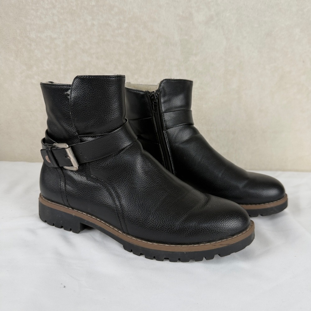 Nautica Black Leather Ankle Boots with Buckle Strap